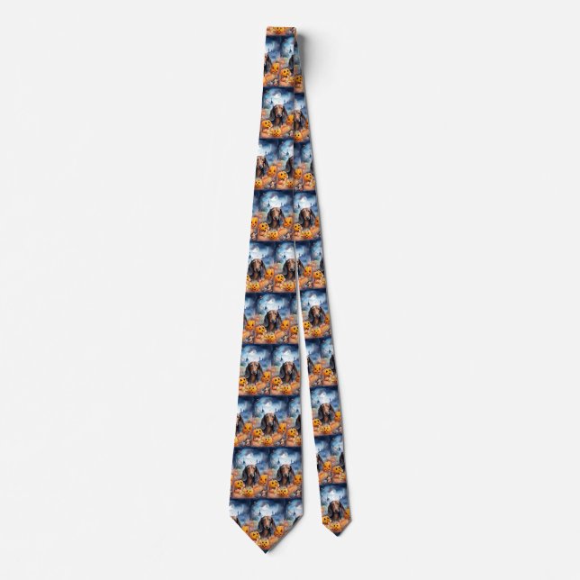 Dachshund Halloween With Pumpkins Scary Tie (Front)
