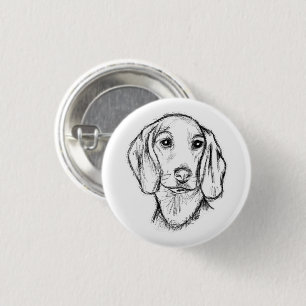dachshund hand drawn sketch black white puppy dog  1 inch round button