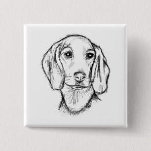 dachshund hand drawn sketch black white puppy dog 2 inch square button