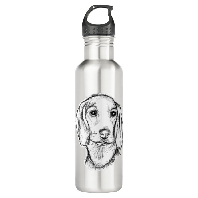 dachshund hand drawn sketch black white puppy dog  710 ml water bottle (Front)