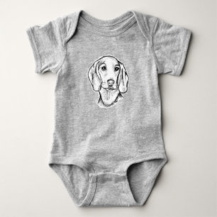 dachshund hand drawn sketch black white puppy dog baby bodysuit