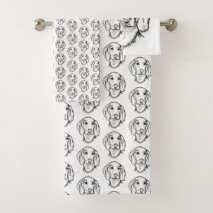 dachshund hand drawn sketch black white puppy dog  bath towel set