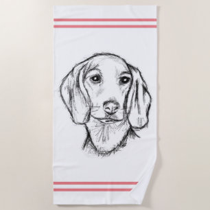 dachshund hand drawn sketch black white puppy dog  beach towel