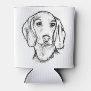 dachshund hand drawn sketch black white puppy dog can cooler