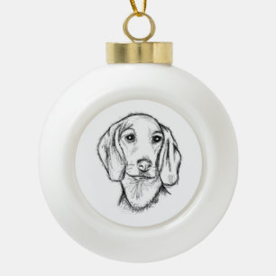 dachshund hand drawn sketch black white puppy dog ceramic ball christmas ornament
