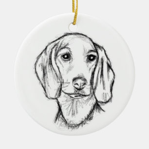 dachshund hand drawn sketch black white puppy dog  ceramic ornament