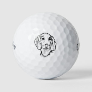 dachshund hand drawn sketch black white puppy dog golf balls