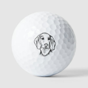 dachshund hand drawn sketch black white puppy dog  golf balls
