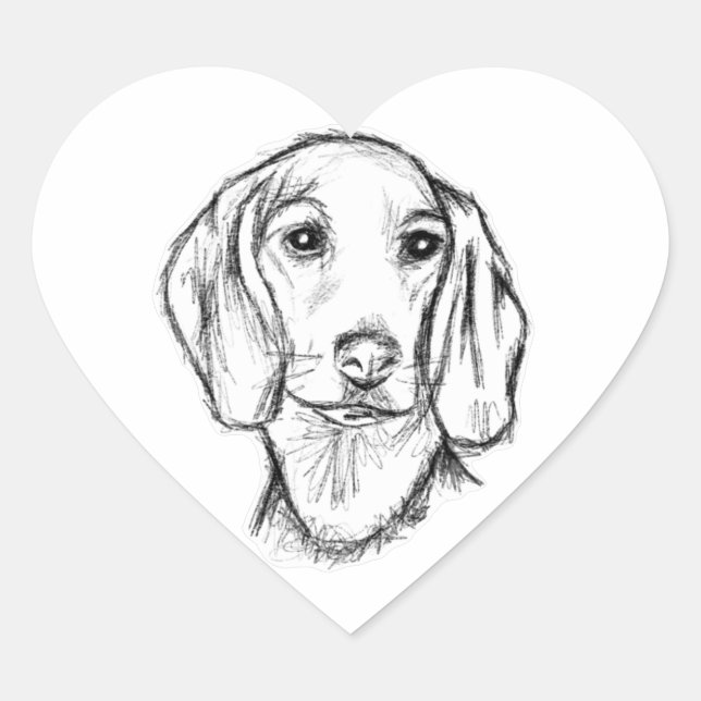 dachshund hand drawn sketch black white puppy dog  heart sticker (Front)