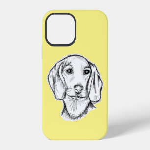 dachshund hand drawn sketch black white puppy dog  iPhone 12 case