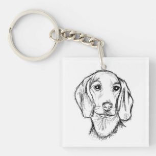 dachshund hand drawn sketch black white puppy dog keychain
