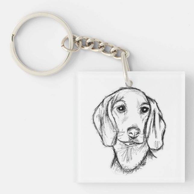 dachshund hand drawn sketch black white puppy dog  keychain (Front)