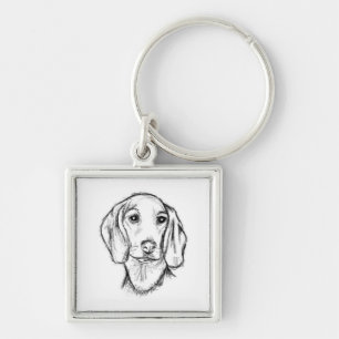 dachshund hand drawn sketch black white puppy dog keychain
