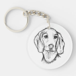 dachshund hand drawn sketch black white puppy dog keychain