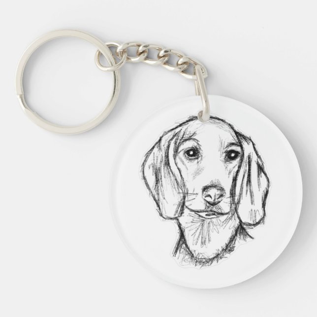 dachshund hand drawn sketch black white puppy dog  keychain (Front)