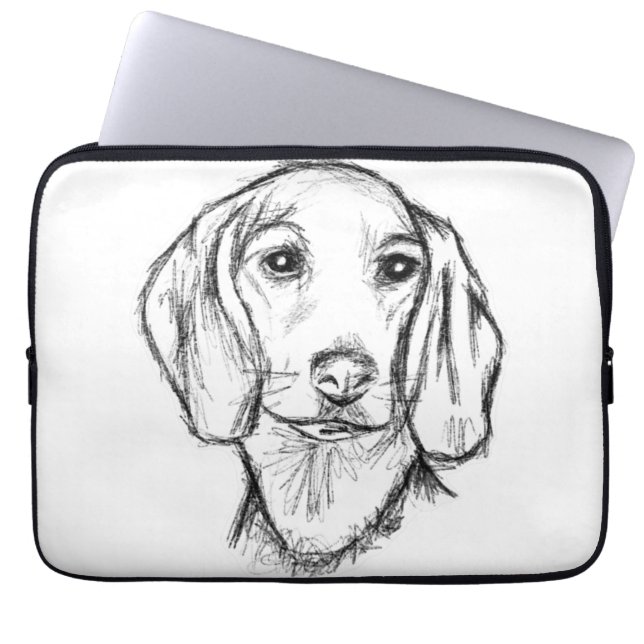 dachshund hand drawn sketch black white puppy dog  laptop sleeve (Front)