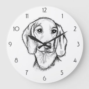 dachshund hand drawn sketch black white puppy dog large clock