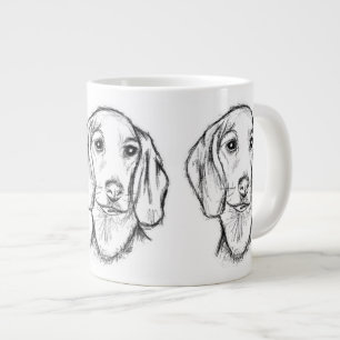 dachshund hand drawn sketch black white puppy dog  large coffee mug