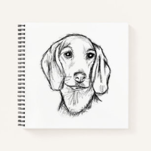 dachshund hand drawn sketch black white puppy dog  notebook