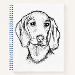 dachshund hand drawn sketch black white puppy dog  notebook