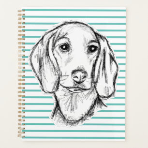 dachshund hand drawn sketch black white puppy dog planner