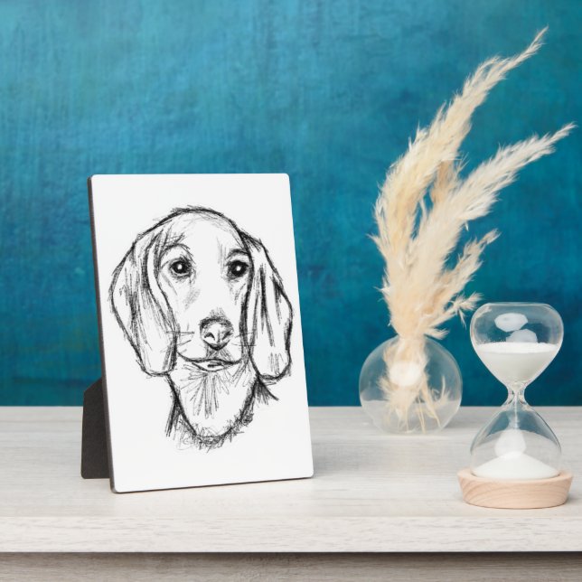 dachshund hand drawn sketch black white puppy dog  plaque (Side)