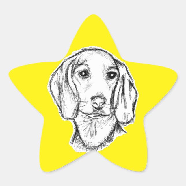 dachshund hand drawn sketch black white puppy dog  star sticker (Front)
