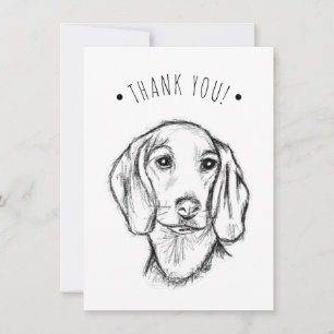 dachshund hand drawn sketch black white puppy dog  thank you card