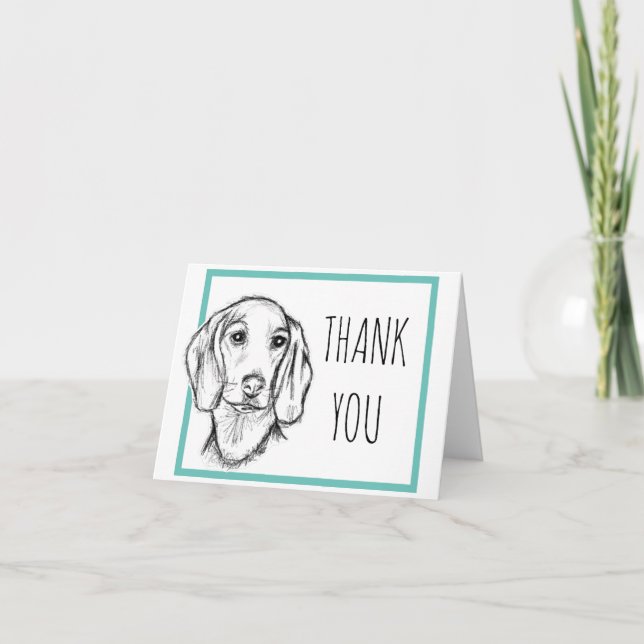 dachshund hand drawn sketch black white puppy dog  thank you card (Front)