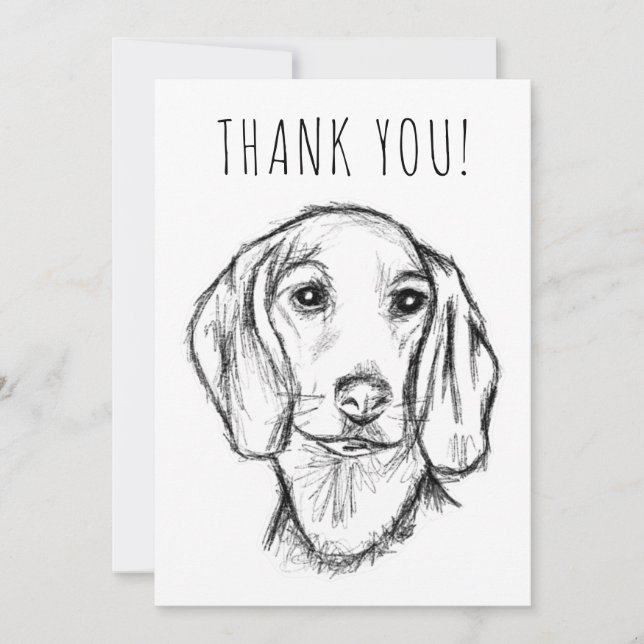 dachshund hand drawn sketch black white puppy dog  thank you card (Front)
