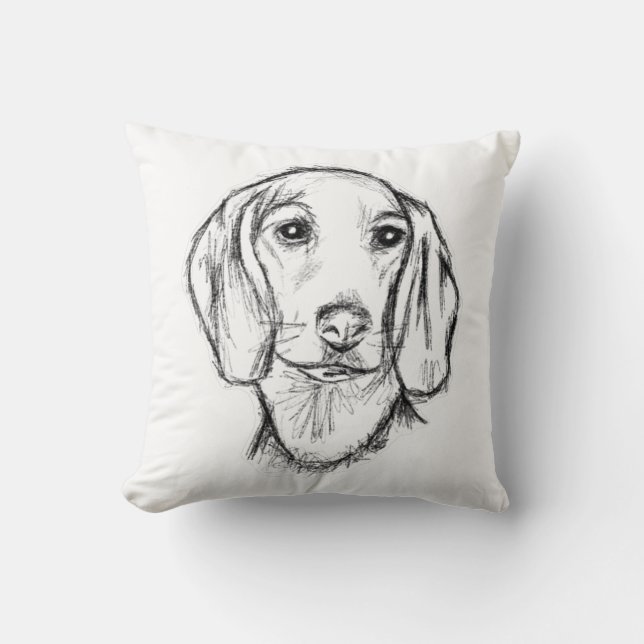 dachshund hand drawn sketch black white puppy dog  throw pillow (Front)