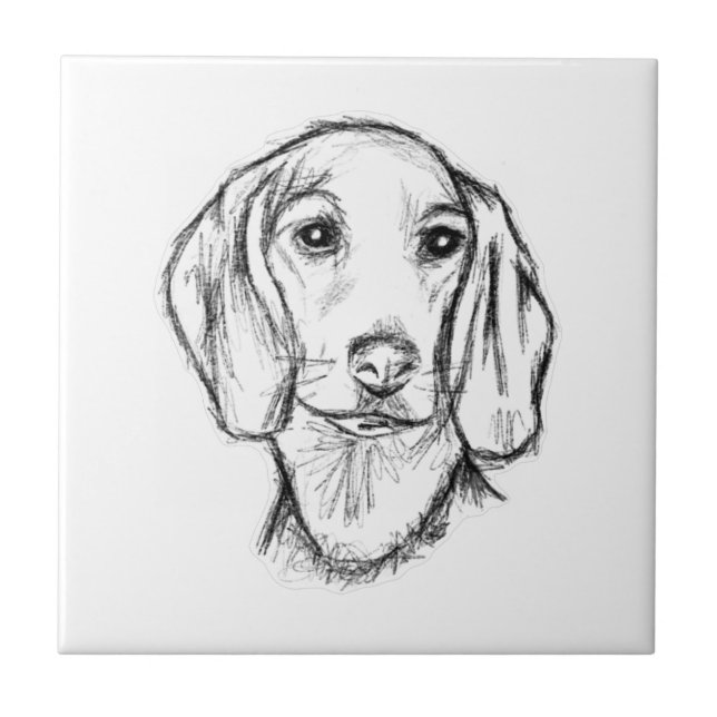 dachshund hand drawn sketch black white puppy dog  tile (Front)