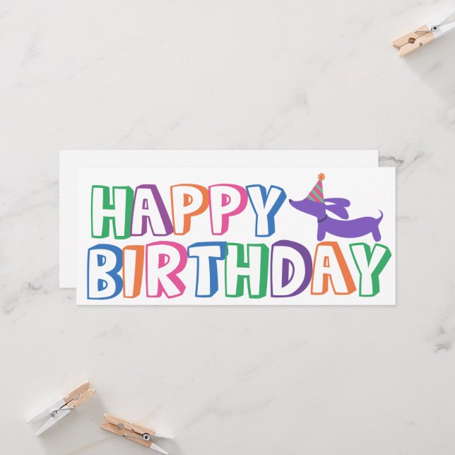 Dachshund Happy Birthday Card Long (Front/Back In Situ)