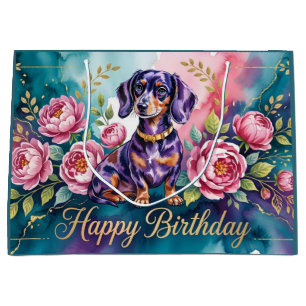 Dachshund Happy Birthday Illustration Large Gift Bag