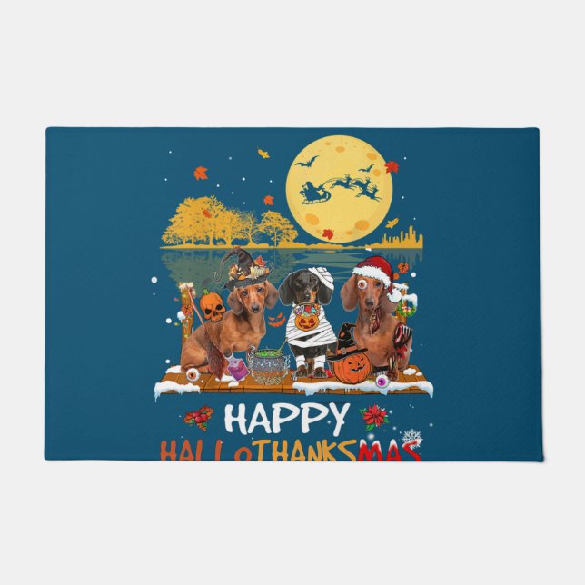 Dachshund Happy Hallothanksmas Halloween Thanksgiv Doormat (Front)