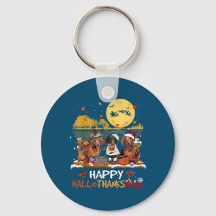 Dachshund Happy Hallothanksmas Halloween Thanksgiv Keychain