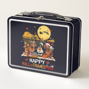 Dachshund Happy Hallothanksmas Halloween Thanksgiv Metal Lunch Box