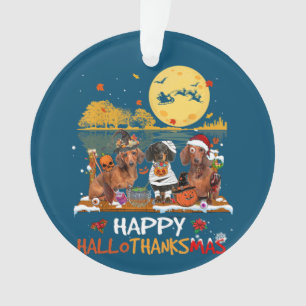 Dachshund Happy Hallothanksmas Halloween Thanksgiv Ornament