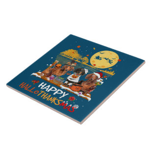 Dachshund Happy Hallothanksmas Halloween Thanksgiv Tile