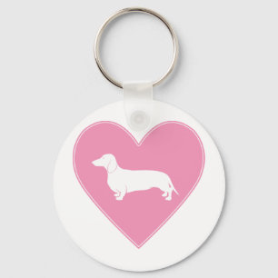 Dachshund Heart Classic Pink Keychain