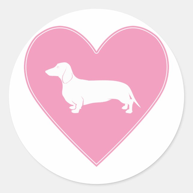 Dachshund Heart Classic Pink Round Sticker (Front)