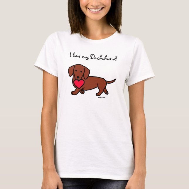 Dachshund Heart Valentine Cartoon Tshirt (Front)