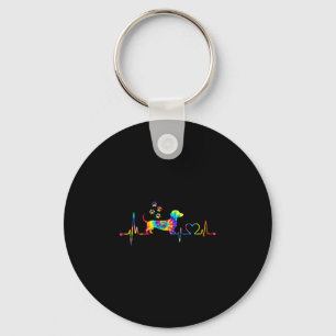 Dachshund heartbeat tie dye dog lover colourful keychain