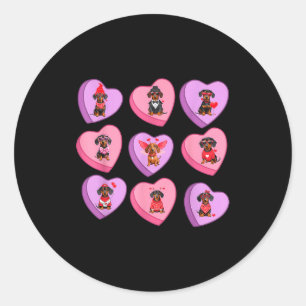 Dachshund Hearts Candy Valentines Weiner Dog Pet L Classic Round Sticker