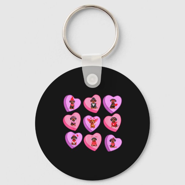 Dachshund Hearts Candy Valentines Weiner Dog Pet L Keychain (Front)