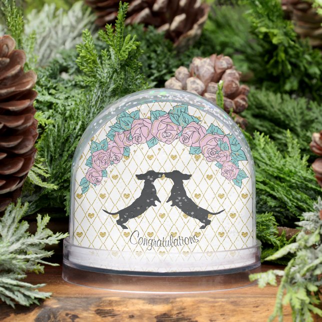 Dachshund Hearts Roses Congratulations  Snowglobe (Winter)