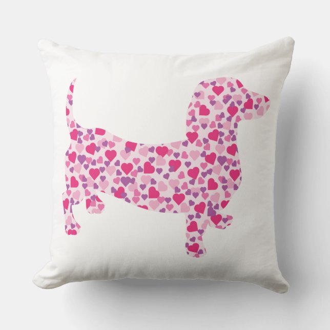 Dachshund Hearts Throw Pillow (Front)