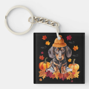 Dachshund Hello Autumn Leaf Fall For Dog Lover Keychain