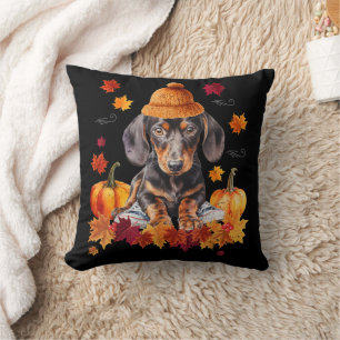 Dachshund Hello Autumn Leaf Fall For Dog Lover Throw Pillow