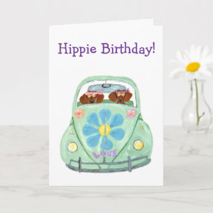Dachshund Hippie Birthday Card